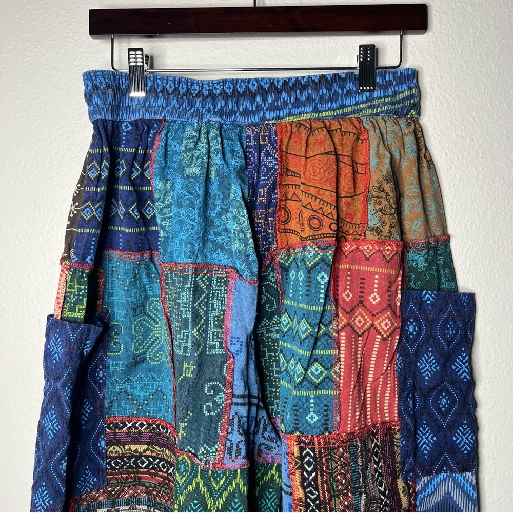 Boho Patchwork Drawstring High Rise Wide Leg Pala… - image 4